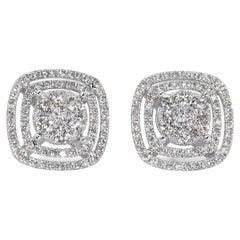 18k White Gold Double Halo Stud Earrings with 1.31 Carat of Natural Diamonds