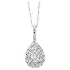 18k White Gold Double Halo Teardrop Necklace W/ 0.63ct Natural Diamonds GIA Cert