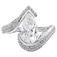 18K White Gold Double Pavé Band Ring 2.4 Ct. Pear Cut Diamond Statement Jewelry
