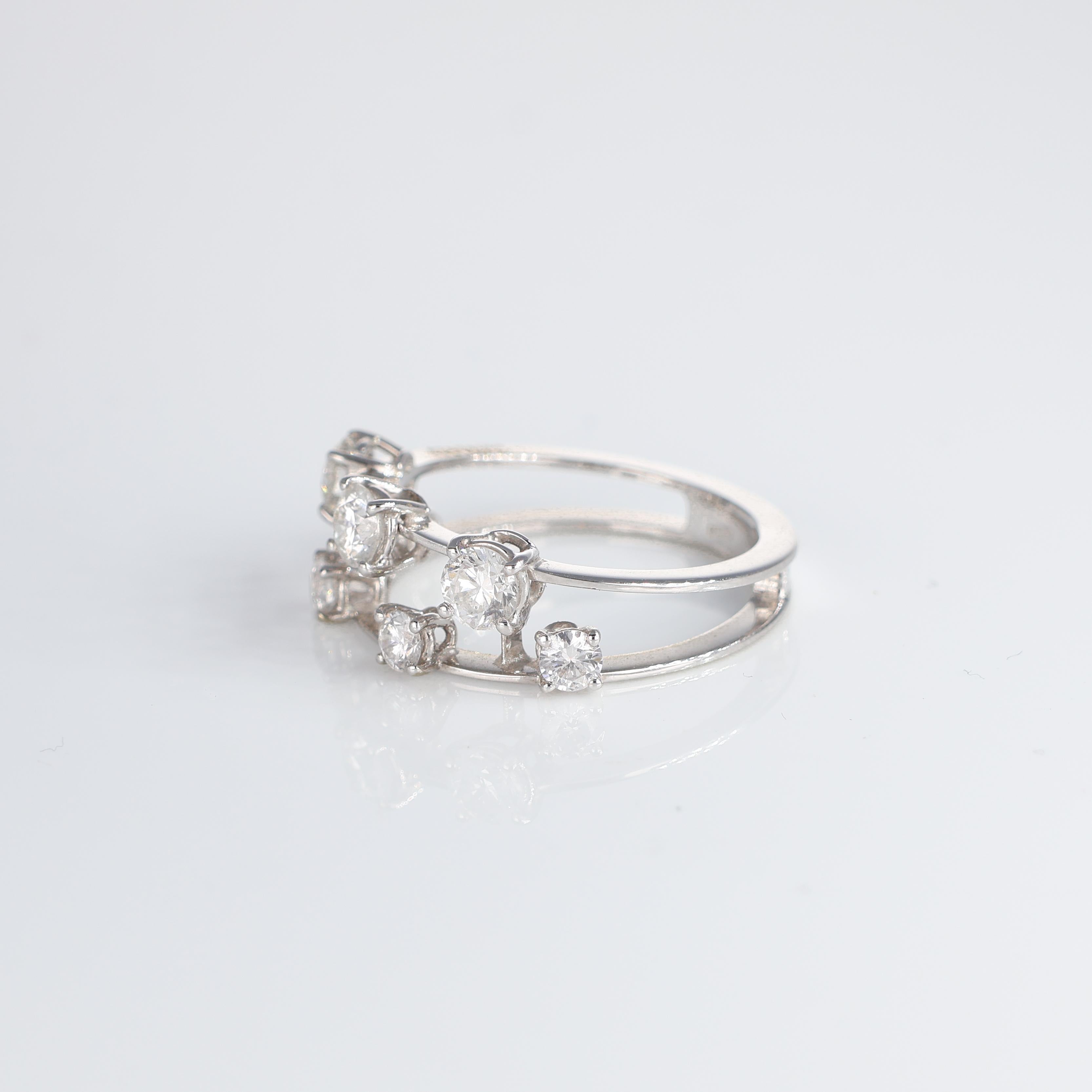 Brilliant Cut 18k White Gold Double-Rail Ring with Brilliant-Cut Diamonds For Sale