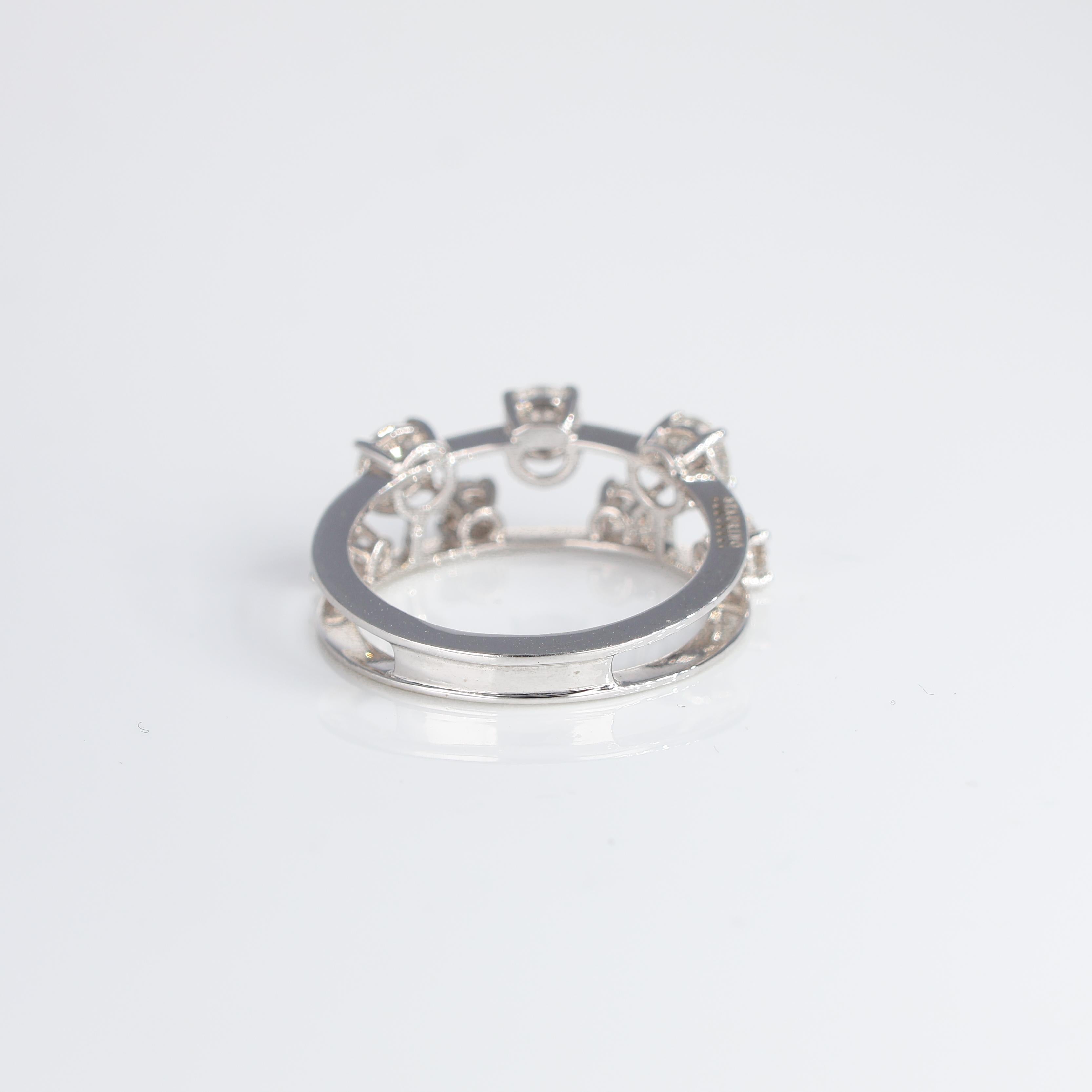 Women's or Men's 18k White Gold Double-Rail Ring with Brilliant-Cut Diamonds For Sale