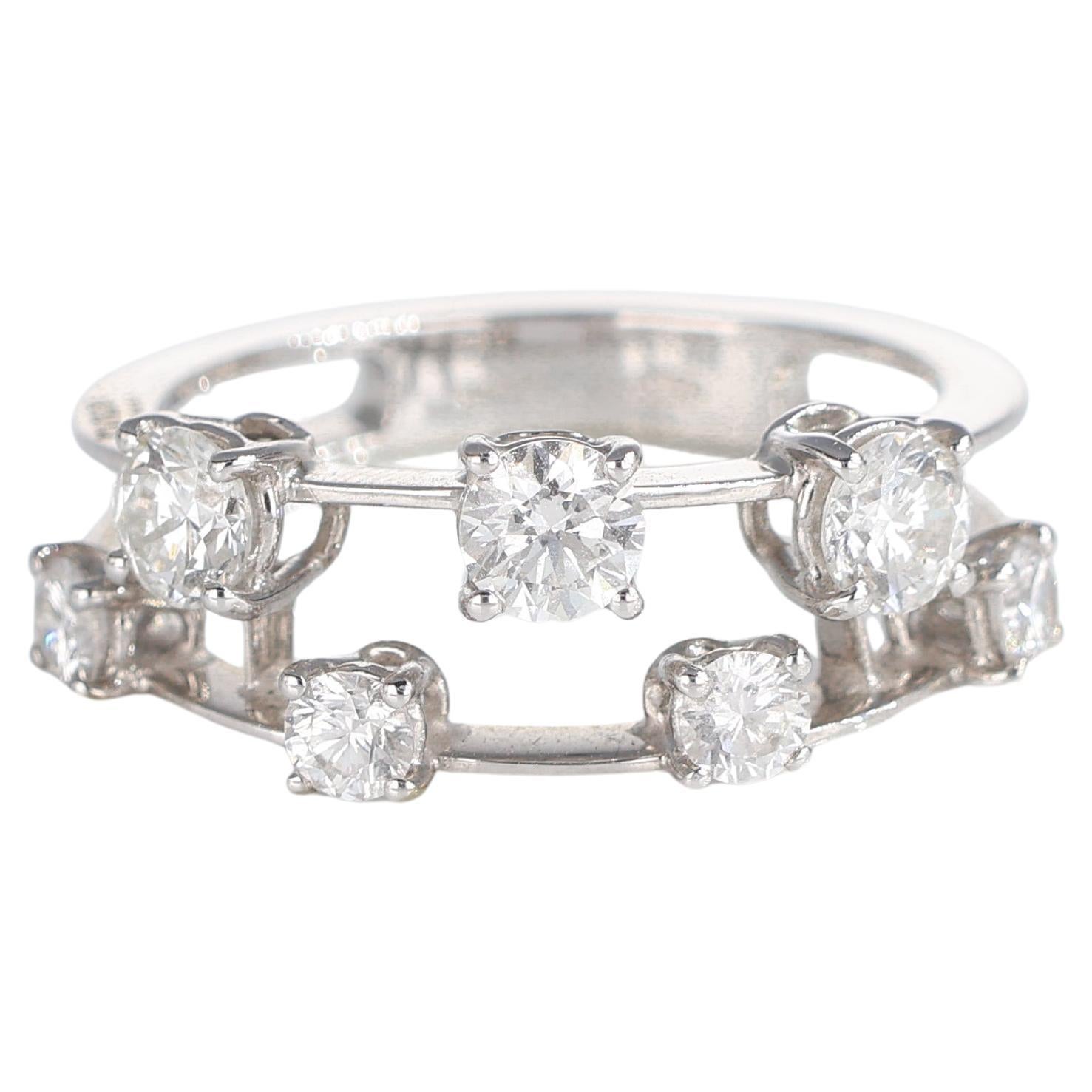 18k White Gold Double-Rail Ring with Brilliant-Cut Diamonds For Sale