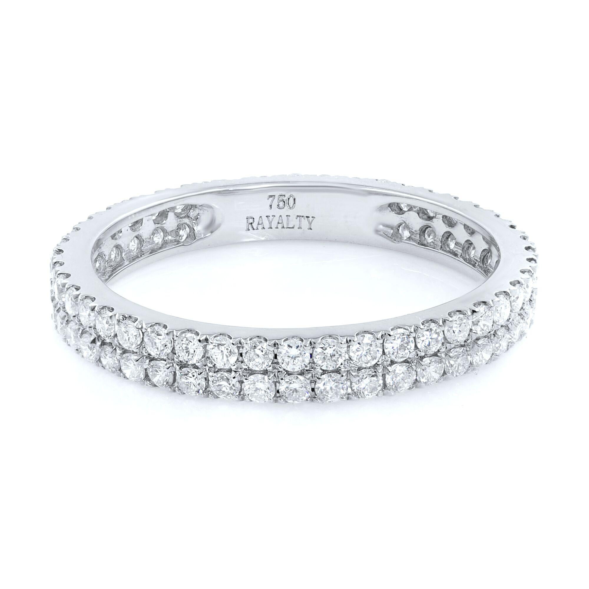 A double row of scalloped pave round Diamonds Eternity Band 18K White Gold 0.61cts
Size: 5.25
Weight: 1.4

