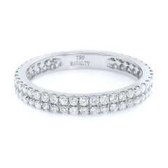 18K White Gold Double Row Scoop Micro Pave Round Diamond Eternity Band  0.61cts