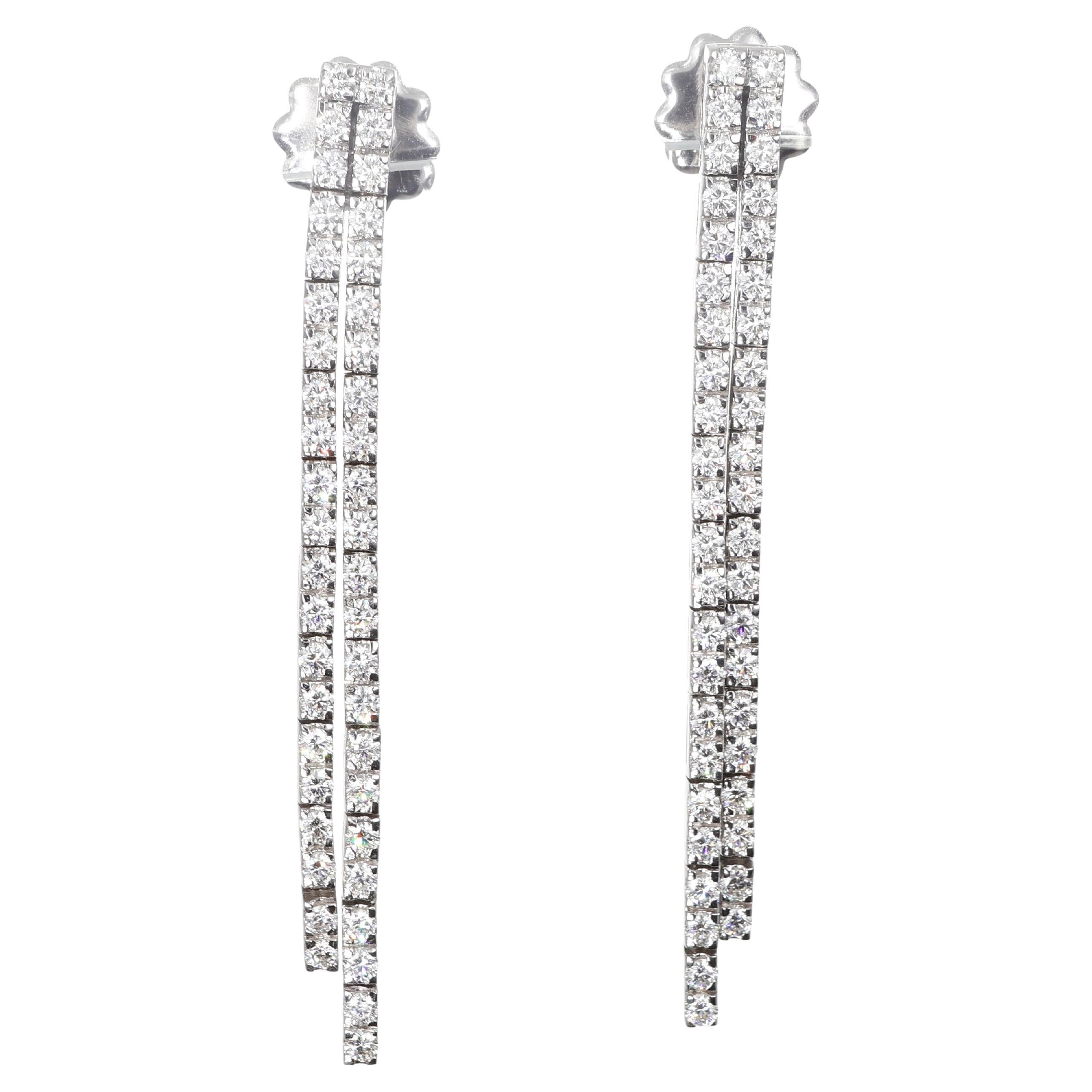 18K White Gold Double Strand Diamond Drop Earrings