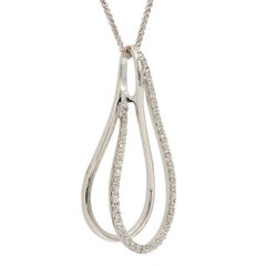 18K White Gold Double Teardrop Diamond Pendant Necklace and Chain