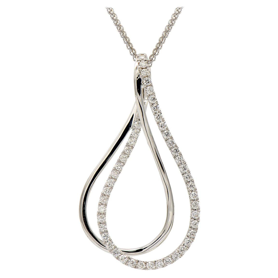 18K White Gold Double Teardrop Diamond Pendant Necklace and Chain