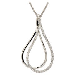 18K White Gold Double Teardrop Diamond Pendant Necklace and Chain