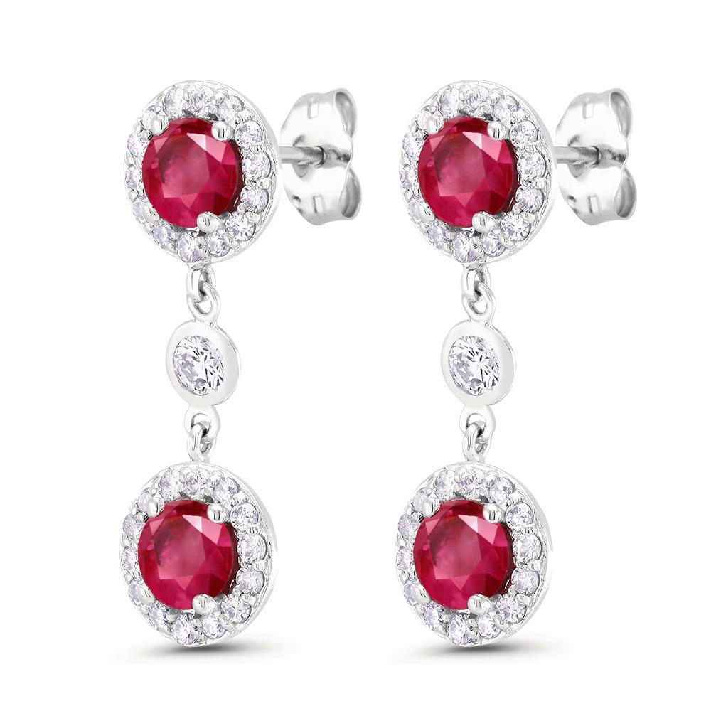 Contemporary 18k White Gold Drop Diamond Earrings with Four Burma Ruby Weighing 2.90 Carat 