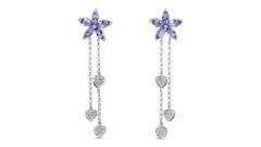 18k White Gold Drop Earrings W/ 1.16 Ct Tanzanites and Natural Diamonds AIG Cert