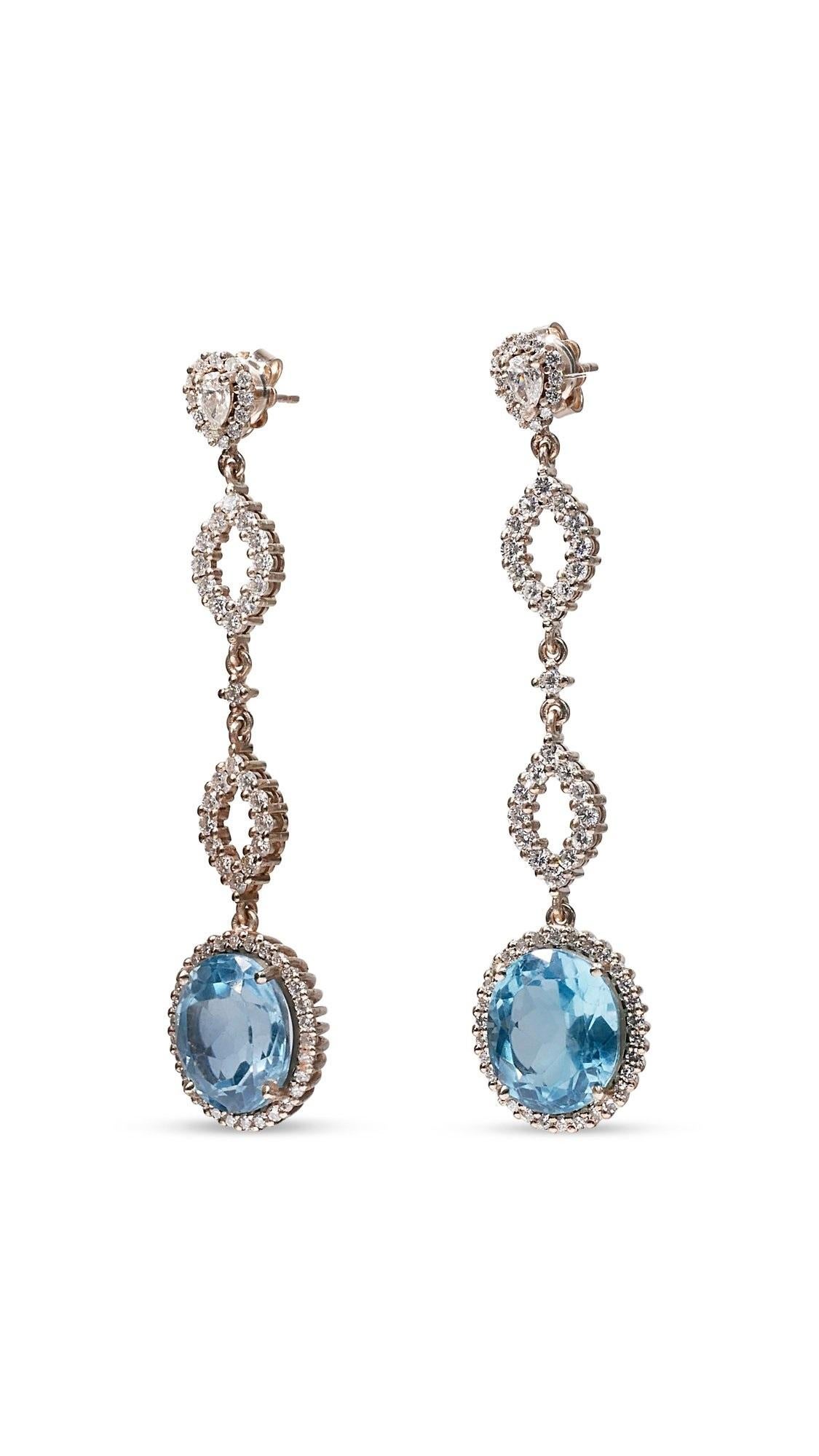 18k White Gold Drop Earrings with 17.37 ct Natural Topaz and Diamonds IGI Cert In New Condition For Sale In רמת גן, IL