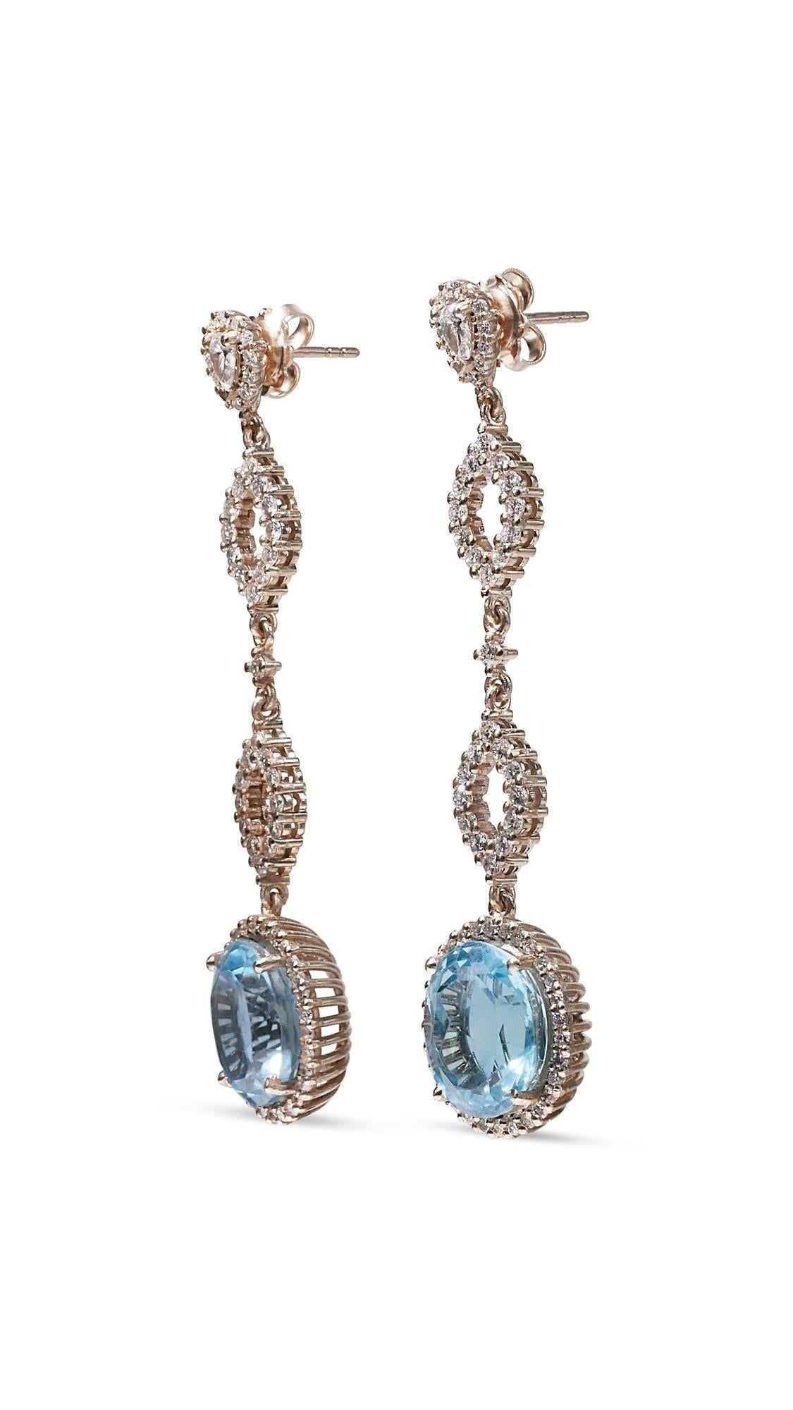 Women's 18k White Gold Drop Earrings with 17.37 ct Natural Topaz and Diamonds IGI Cert For Sale