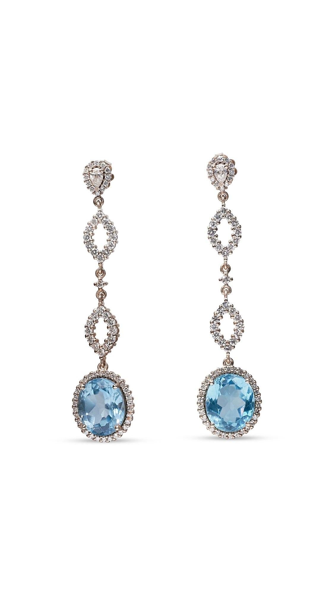 18k White Gold Drop Earrings with 17.37 ct Natural Topaz and Diamonds IGI Cert For Sale 1