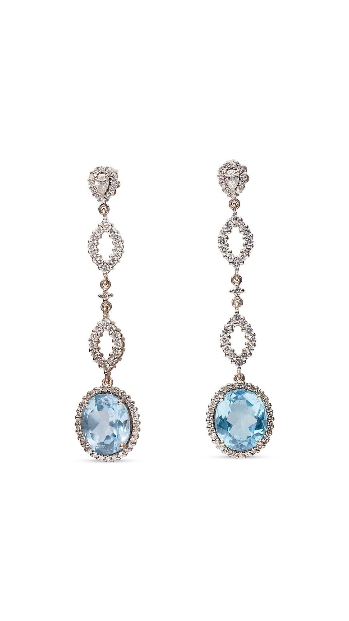 18k White Gold Drop Earrings with 17.37 ct Natural Topaz and Diamonds IGI Cert For Sale 2
