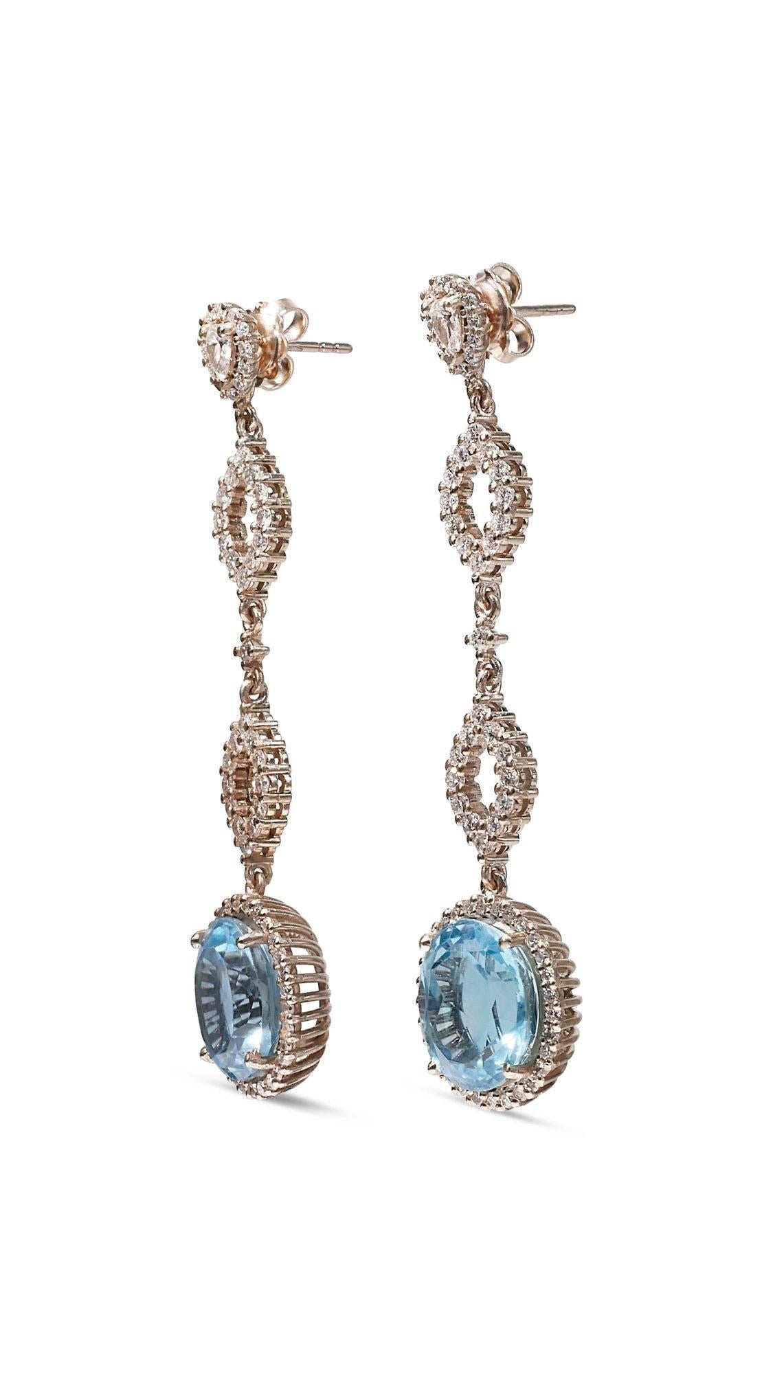 18k White Gold Drop Earrings with 17.37 ct Natural Topaz and Diamonds IGI Cert For Sale 3