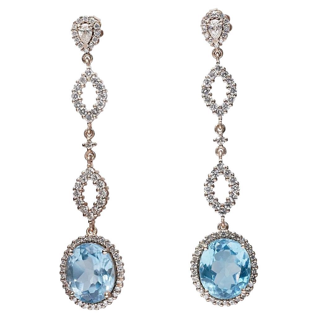 18k White Gold Drop Earrings with 17.37 ct Natural Topaz and Diamonds IGI Cert