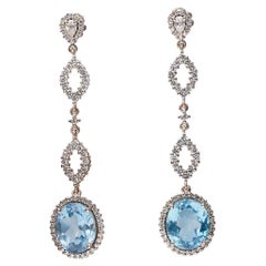 18k White Gold Drop Earrings with 17.37 ct Natural Topaz and Diamonds IGI Cert