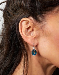 18 Karat White Gold Dangle Earrings Set with 18.62 Carat Blue Topaz and Diamonds