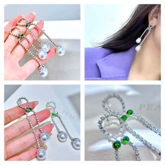18K White Gold Drop Earrings with 2.30ct Diamonds & 1.20ct Emeralds