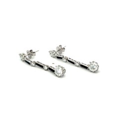 18K White Gold Drop Earrings with 3 Carat E VVS Diamonds and 1 Carat Onyx