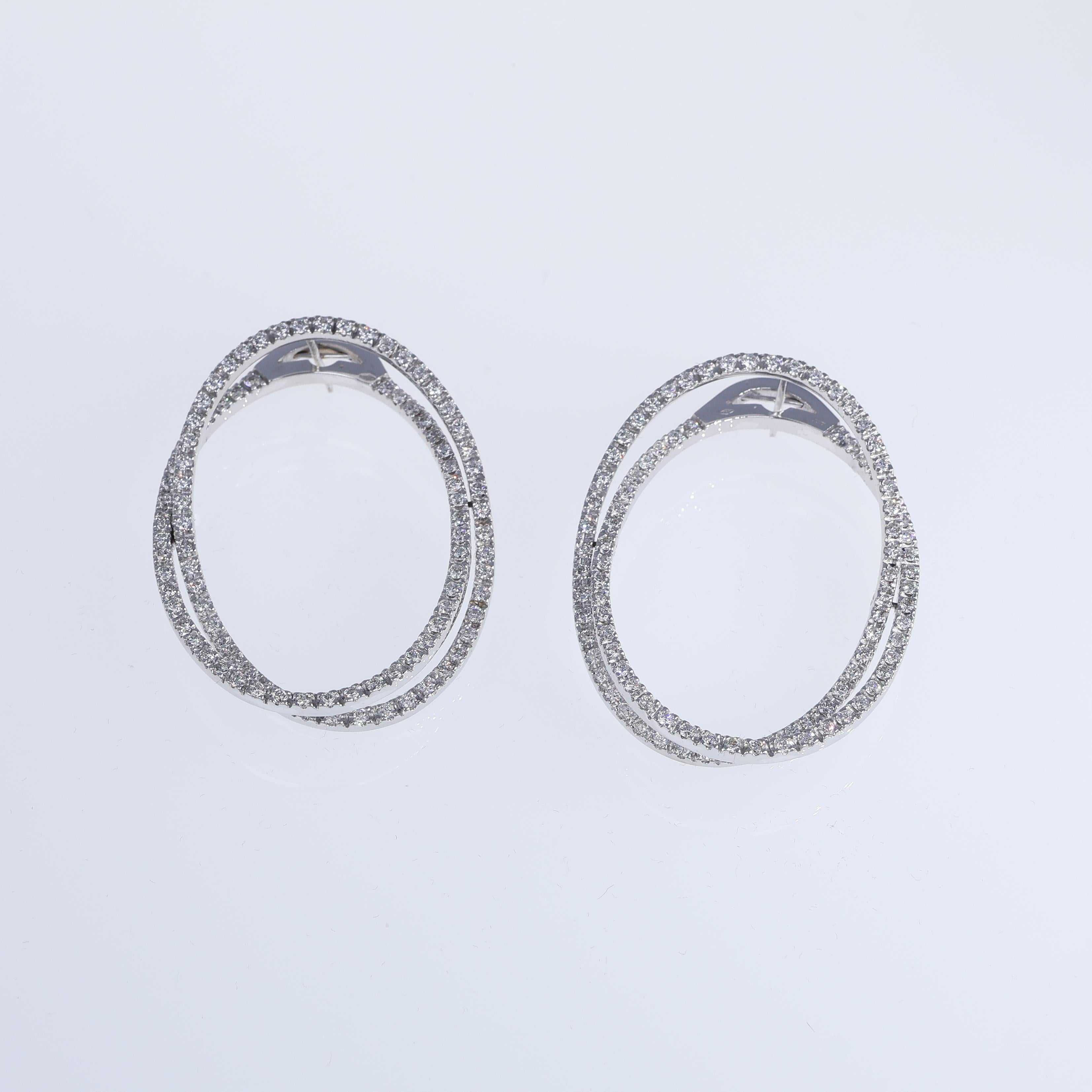 Brilliant Cut 18K White Gold Drop Earrings with 3.42 Carats of Diamonds For Sale