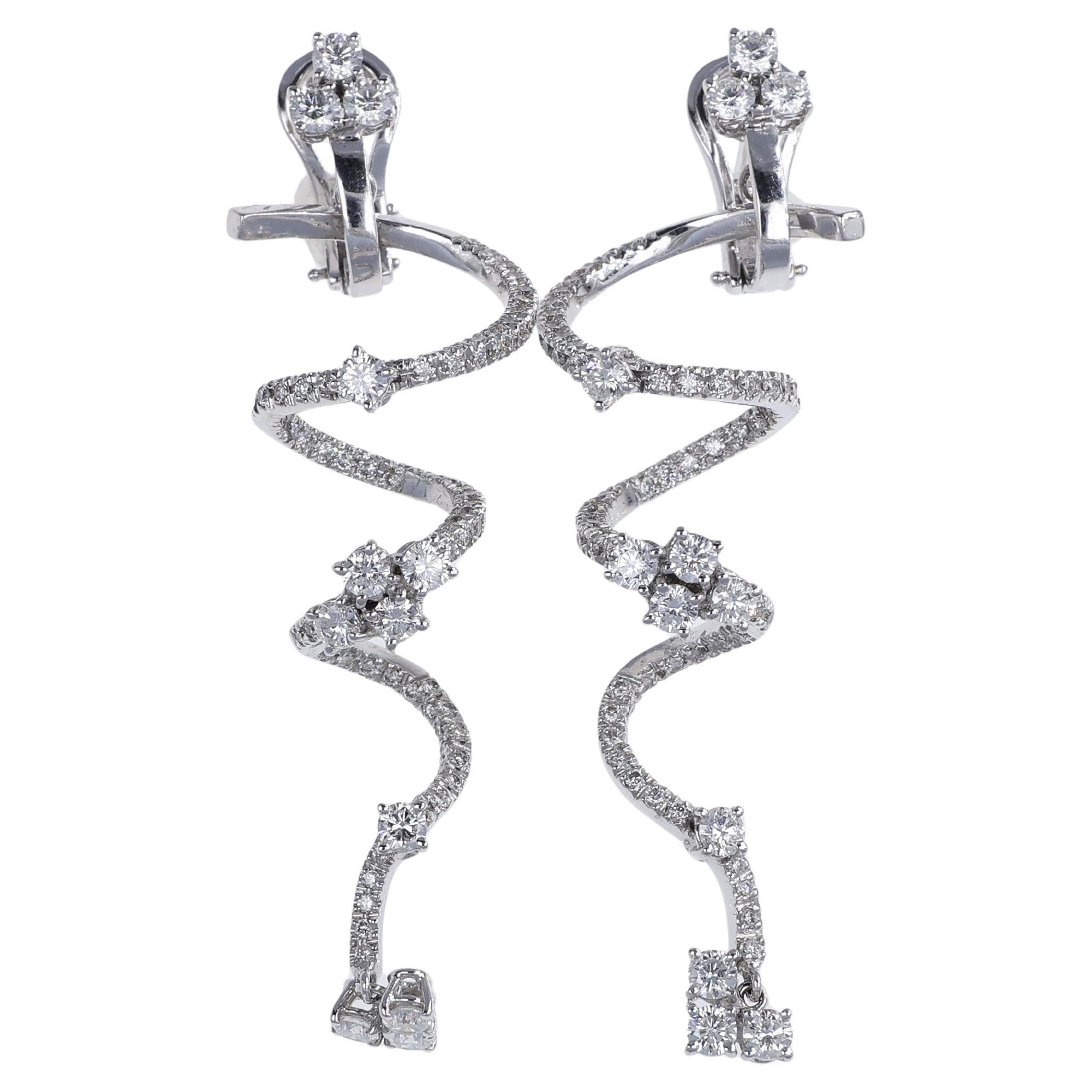 18K White Gold Drop Earrings with 4.3 Carats of White Diamonds For Sale