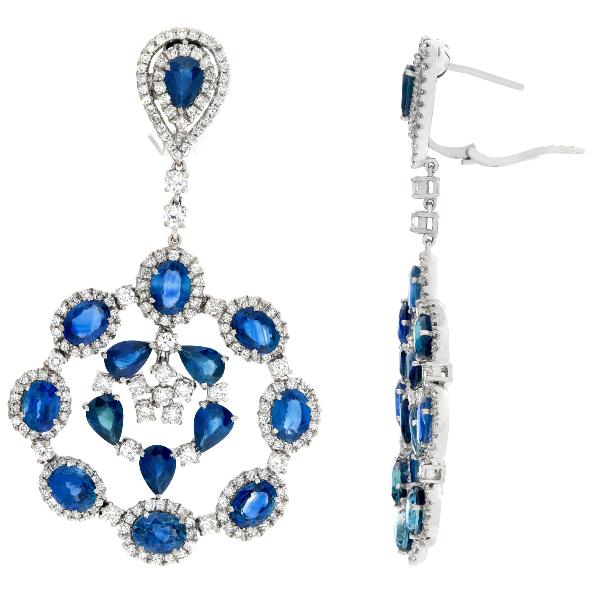 18k White Gold Drop Earrings with 6.71 Cts in Diamonds and 29.52 Cts in Sapphire In Excellent Condition In Surfside, FL