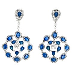 18k White Gold Drop Earrings with 6.71 Cts in Diamonds and 29.52 Cts in Sapphire