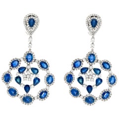 18k White Gold Drop Earrings with 6.71 Cts in Diamonds and 29.52cts in Sapphires