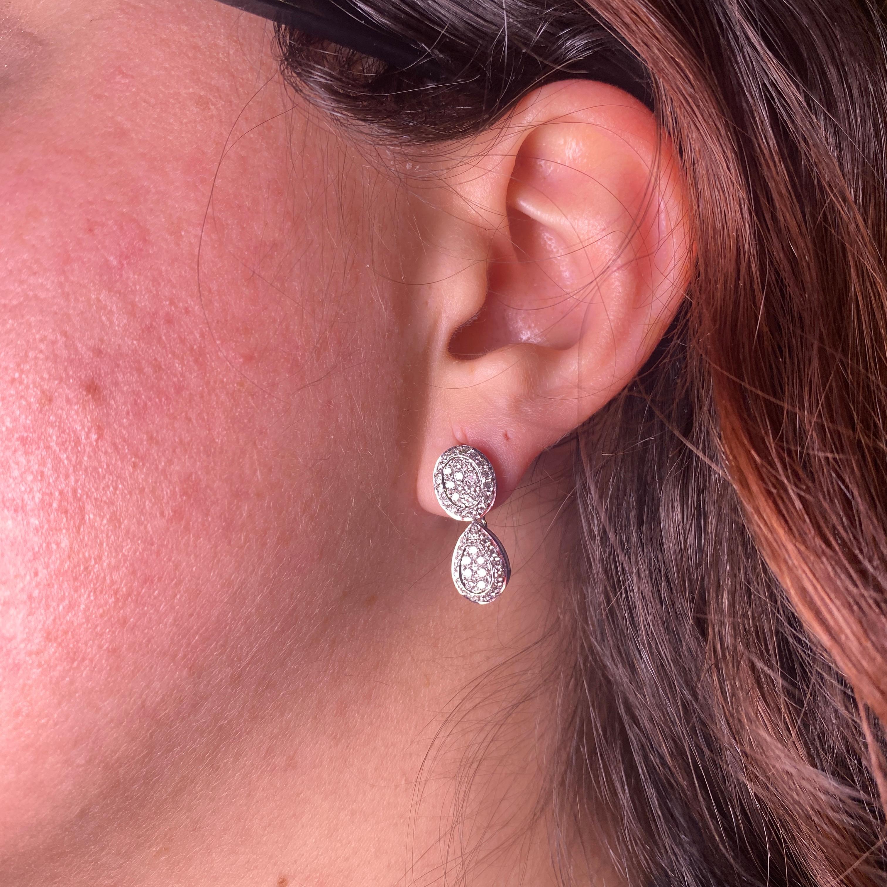 18K White Gold Drop Earrings with Diamond Pavé For Sale 1