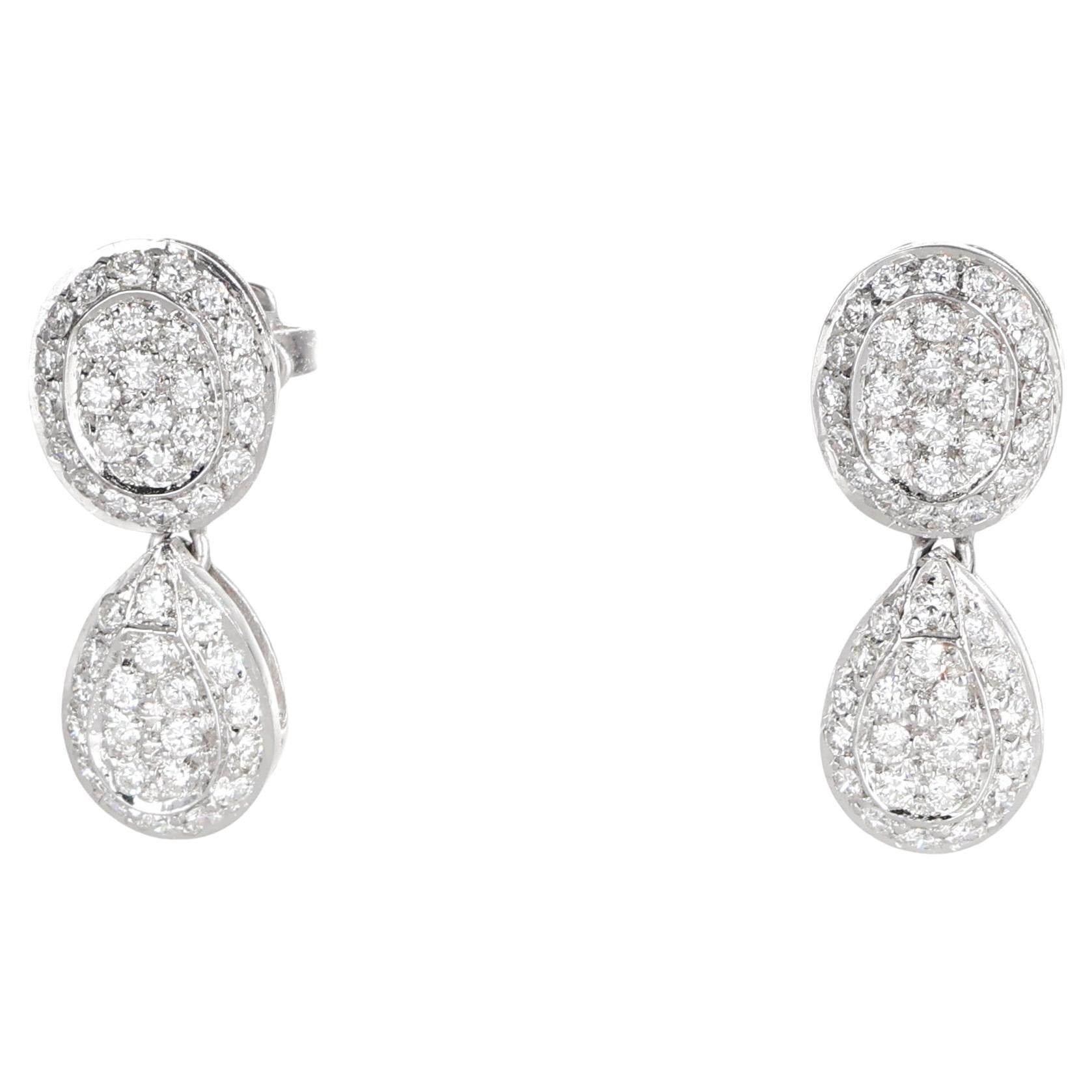 18K White Gold Drop Earrings with Diamond Pavé