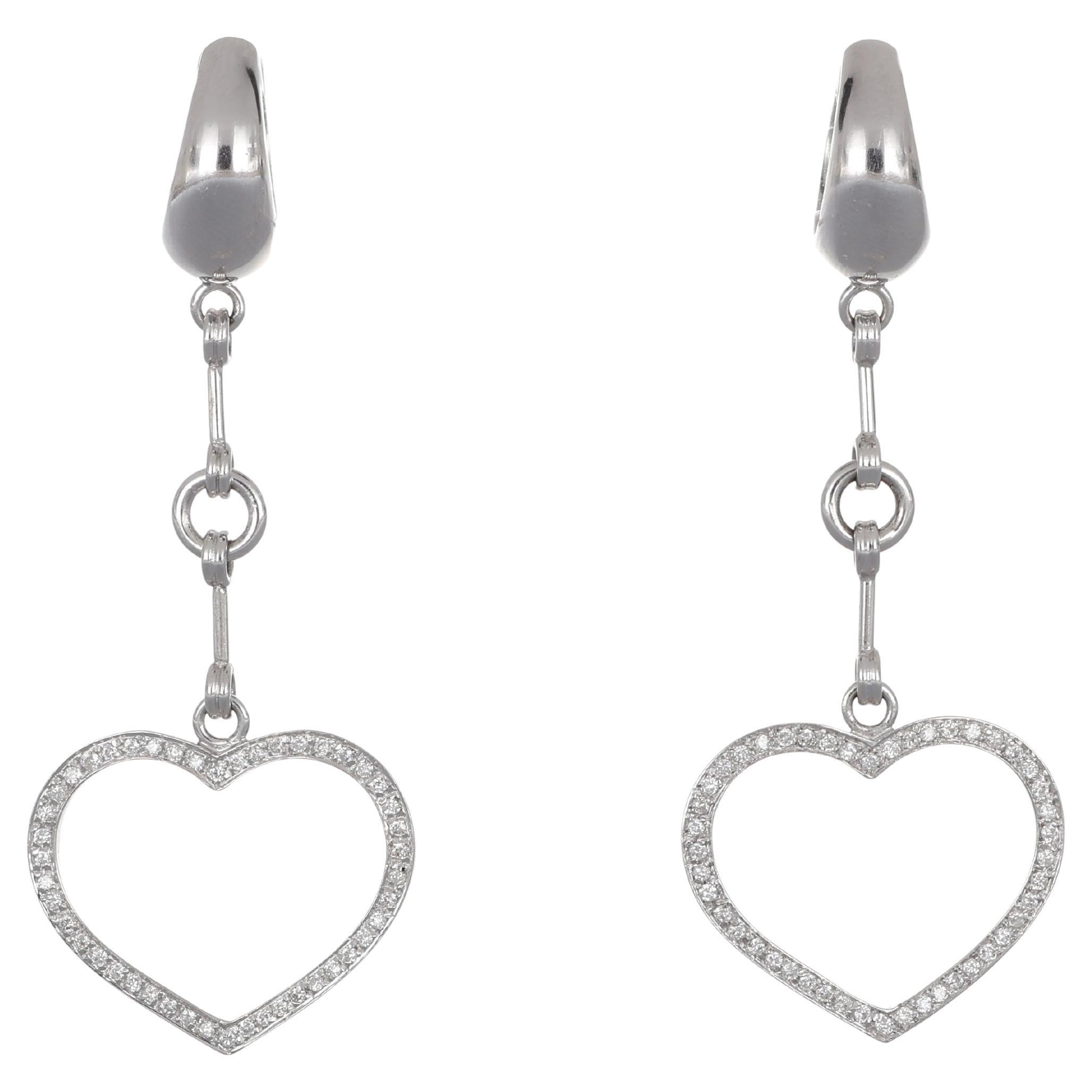 18K White Gold Drop Earrings with Diamond Pavé Heart