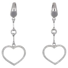 18K White Gold Drop Earrings with Diamond Pavé Heart