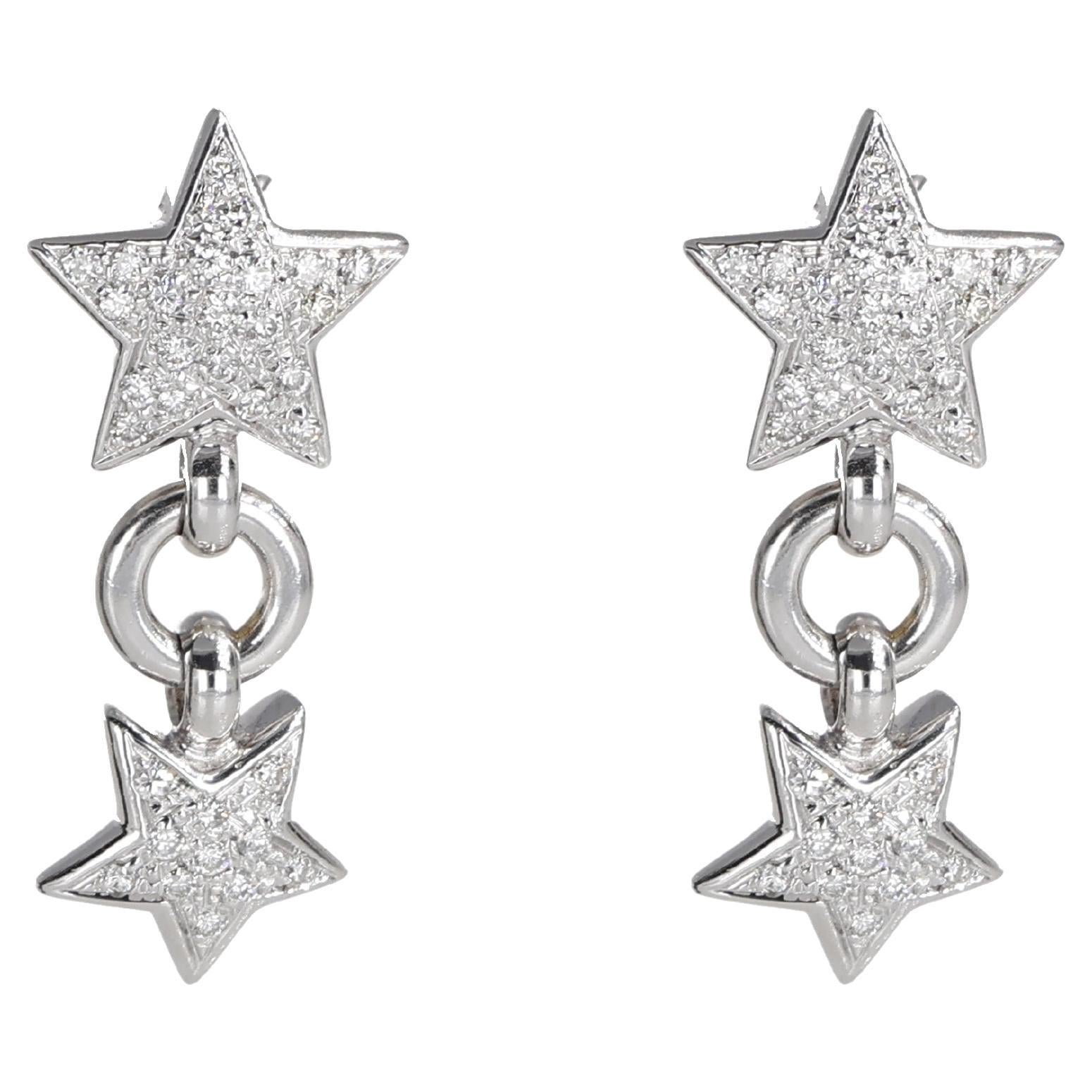 18K White Gold Drop Earrings with Diamond Pavé Stars