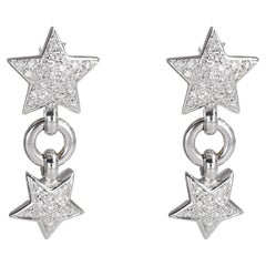 18K White Gold Drop Earrings with Diamond Pavé Stars