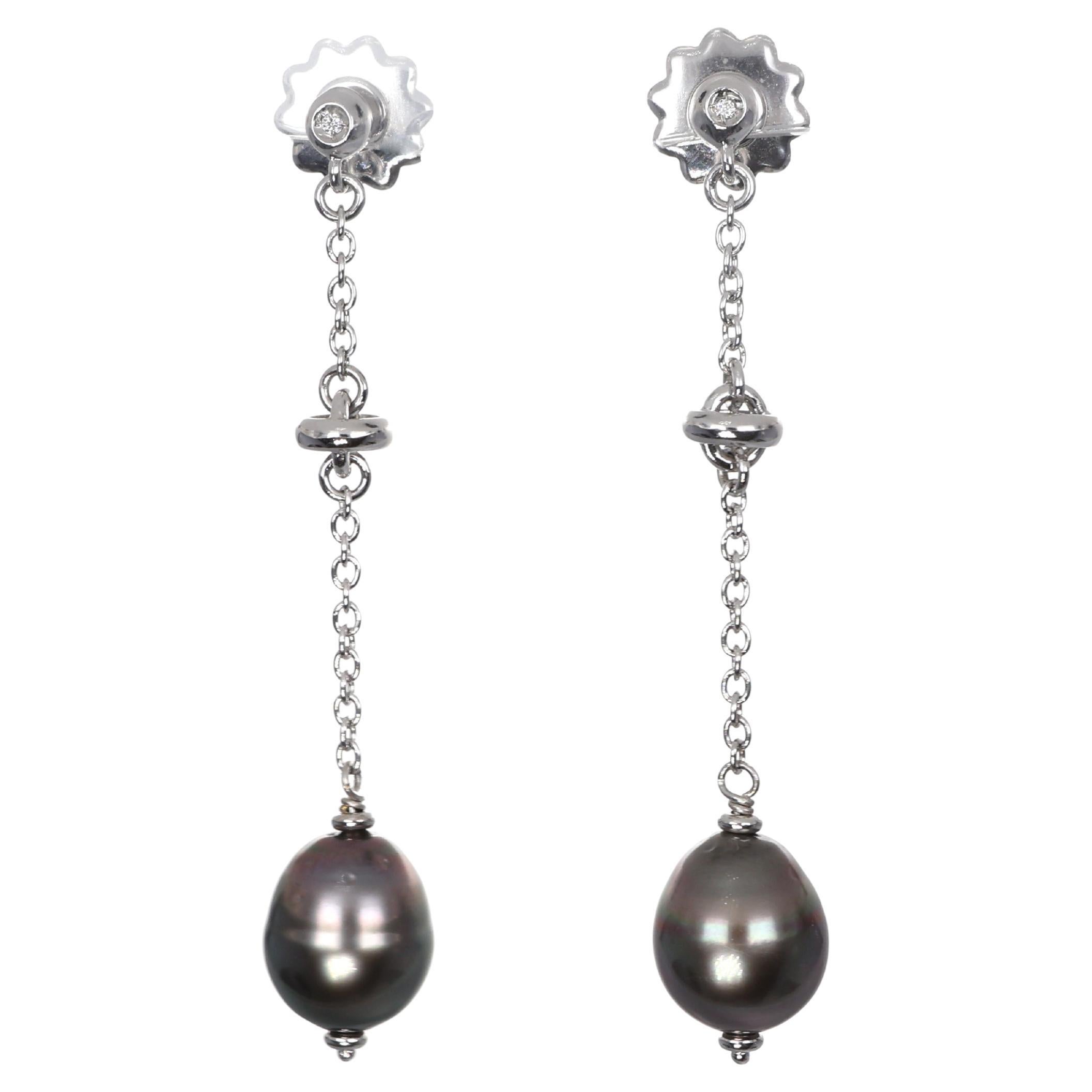 18K White Gold Drop Earrings with Diamonds and Pearls