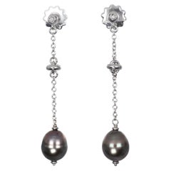 18K White Gold Drop Earrings with Diamonds and Pearls