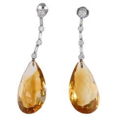 18K White Gold Drop Earrings with Natural Yellow Topaz and Diamonds