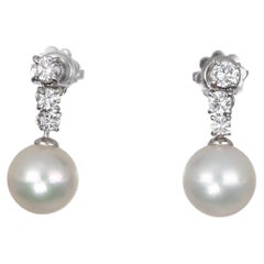 18K White Gold Drop Earrings with Pearls and Diamonds