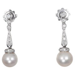 18K White Gold Drop Earrings with Pearls and Diamonds