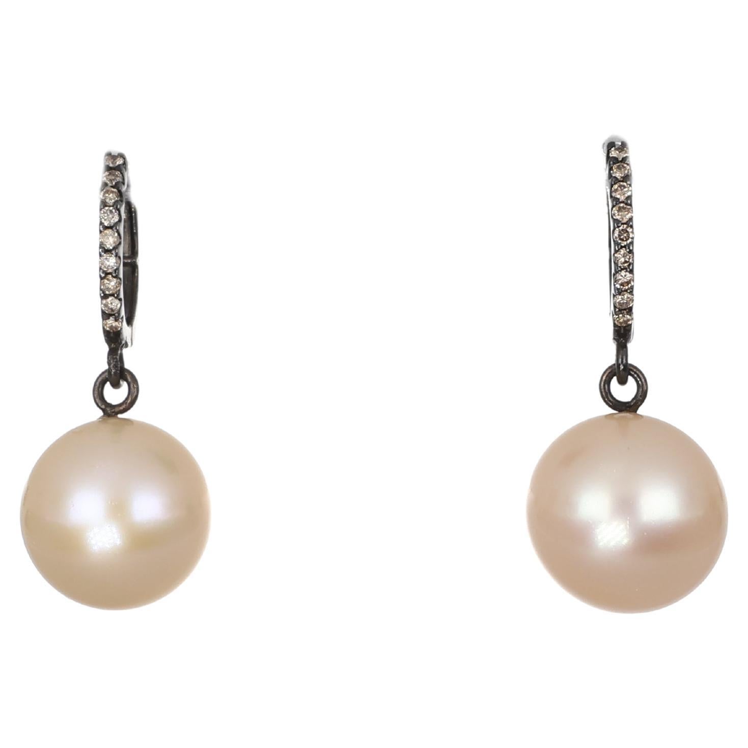18K White Gold Drop Earrings with Pearls and Diamonds