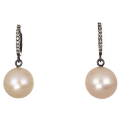 18K White Gold Drop Earrings with Pearls and Diamonds