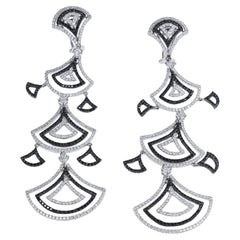 18K White Gold Drop Earrings with White and Black Diamonds