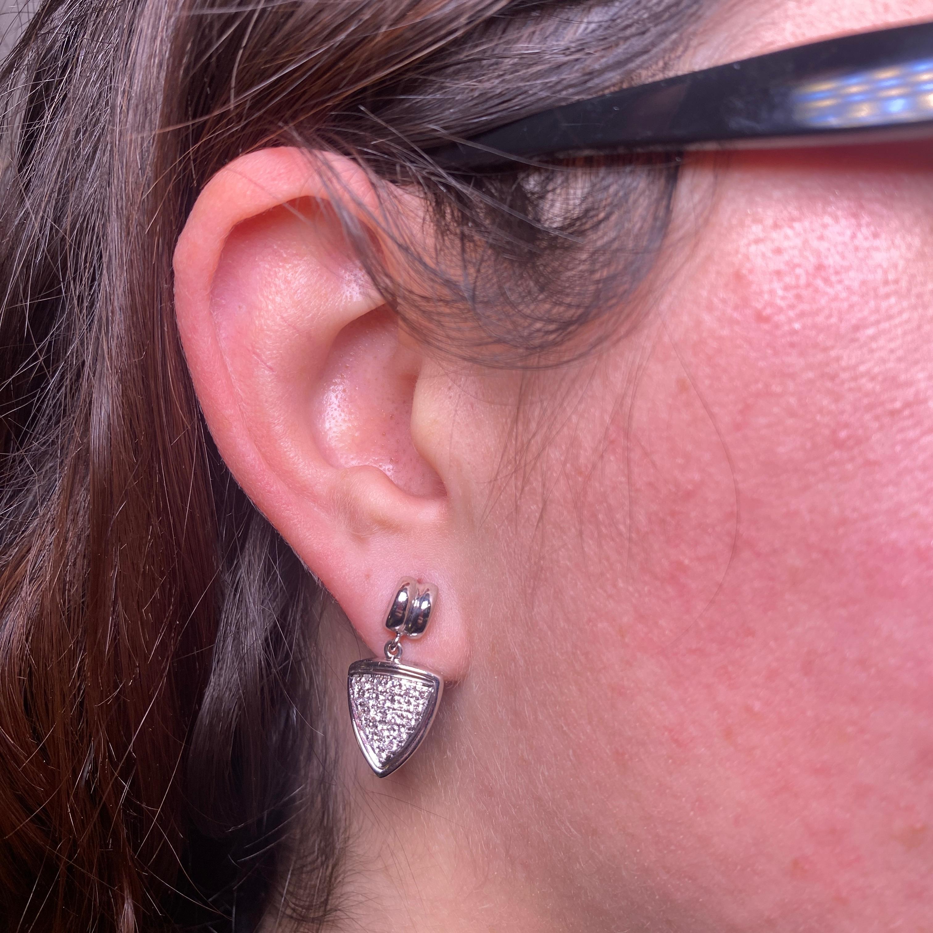Women's or Men's 18K White Gold Drop Earrings with White Diamonds For Sale