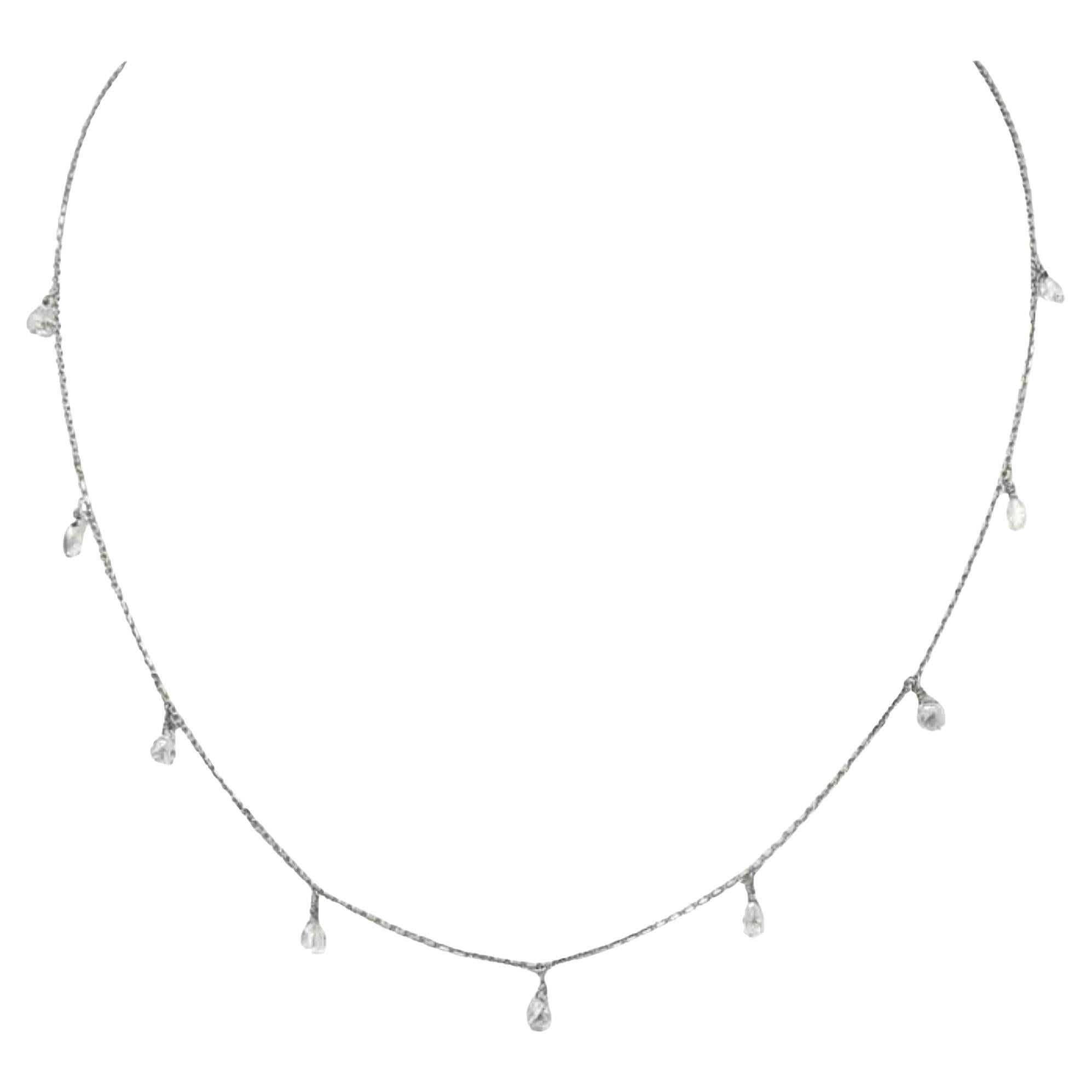 16" Natural White Diamond(3.50ct) Drop Necklace in 18K White Gold