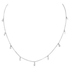 16" Natural White Diamond(3.50ct) Drop Necklace in 18K White Gold