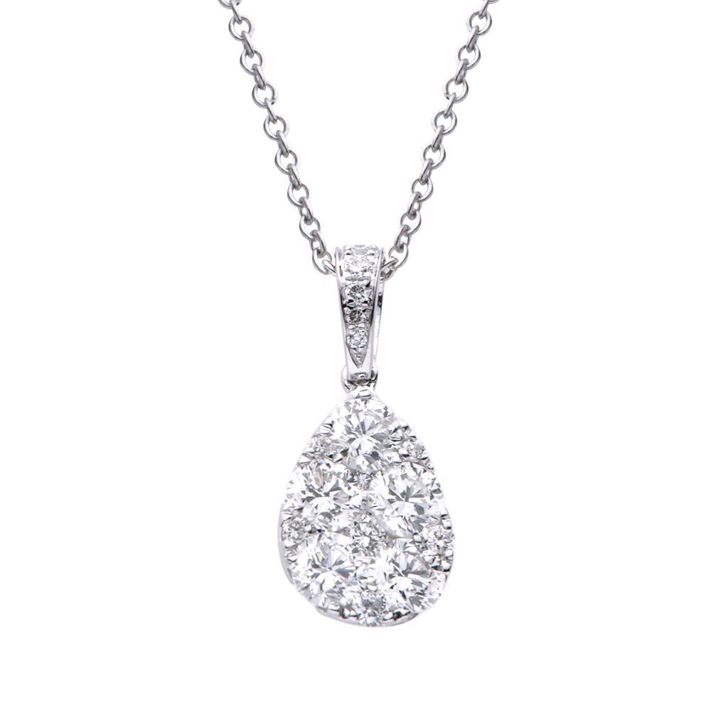 Ciondolo a forma di goccia con diamante in oro bianco 18K e catena In condizioni Nuovo in vendita a Great Neck, NY