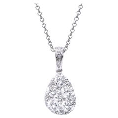 18K White Gold Drop Shape Diamond Cluster Pendant with Chain