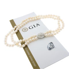 18k White Gold Dual Strand 8-8.5mm Pearl Necklace w/ GIA 3.68ctw Diamond Clasp