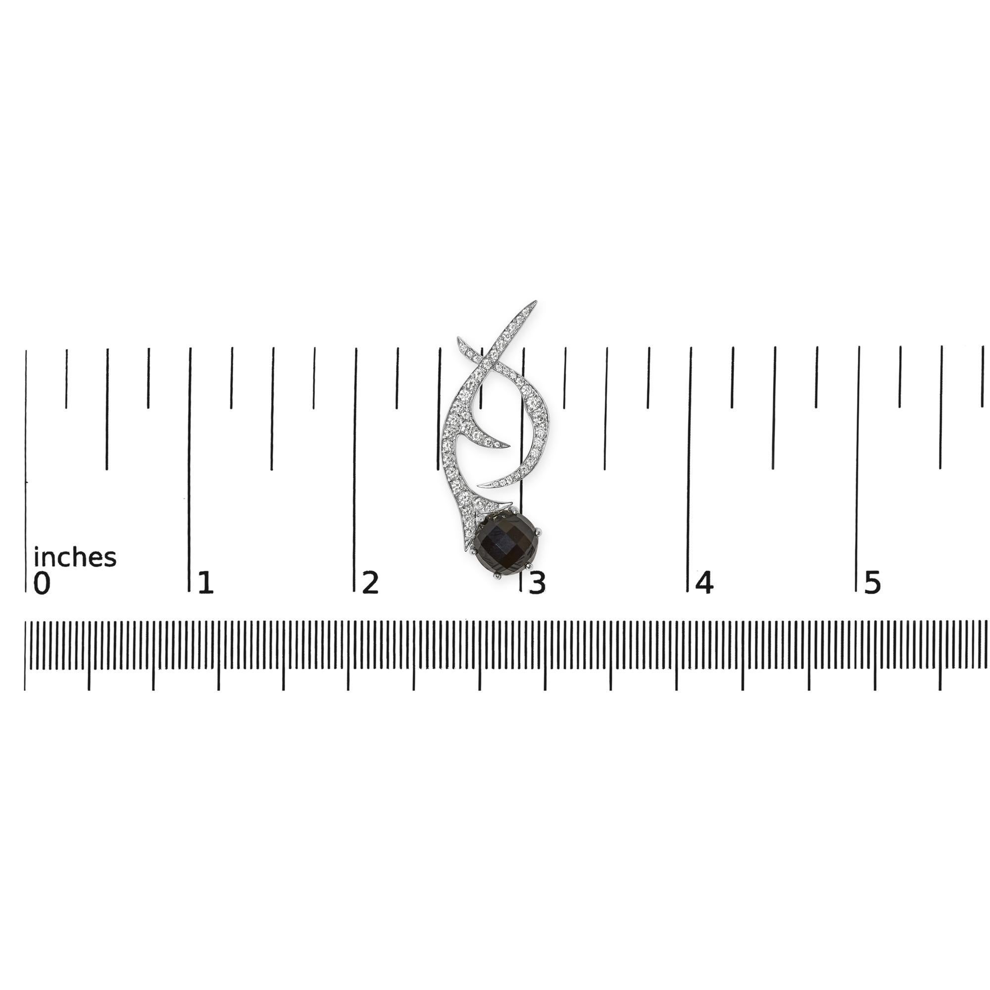 Round Cut 18K White Gold Earrings 1 3/5 Cttw Diamonds and Black Shell Swirl Drop Earrings For Sale